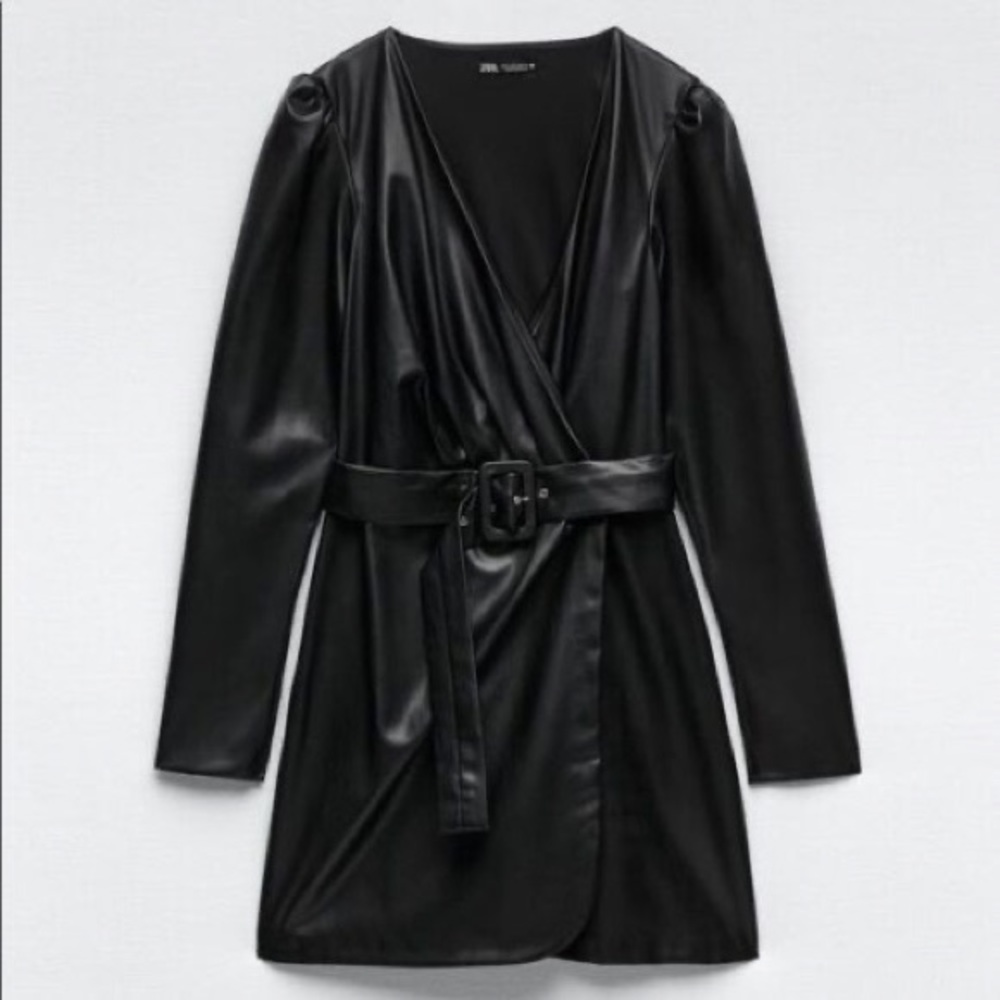 Zara Belted Faux Leather Dress